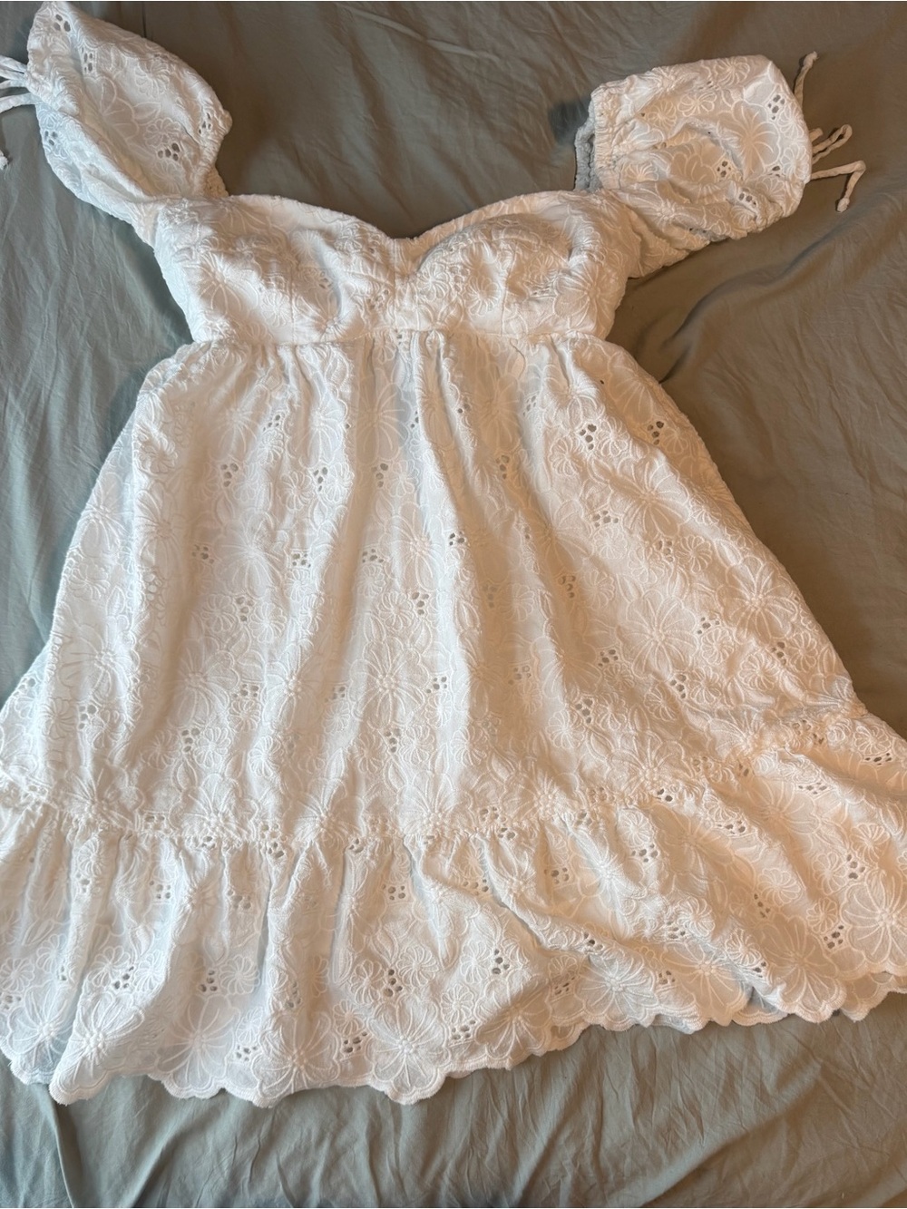 Olivaceous White Eyelet Puff-Sleeve Sundress